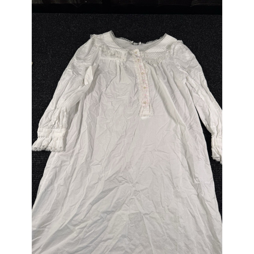 Vintage Nicole Nightgown Women S White Cotton Lace Floral Embroidered Prairie
